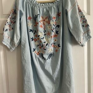 Listicle Light Blue Floral Embroidered Dress